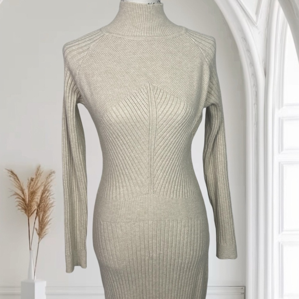 Made With Love Beige Sweater Dress - Women's Size S - Knee Length - Picture 7 of 12